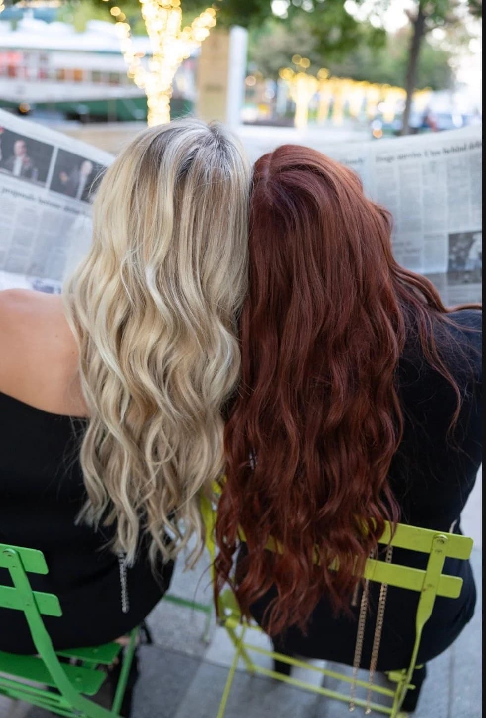 Vibrant red all-over hair color result at Lee Graves Salon in Plano, TX